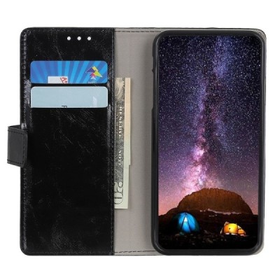 Apple iPhone 11 Pro Max atverčiamas juodas odinis dėklas - piniginė / Priedai.lt