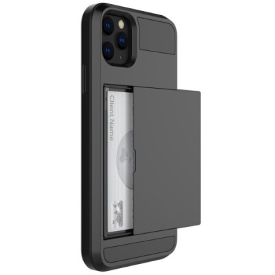 „Sliding“ Card Holder Apple iPhone 11 Pro juodas kieto silikono dėklas / Priedai.lt