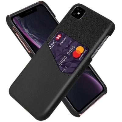 „KSQ“ Shell Apple iPhone 11 juodas odinis dėklas - nugarėlė su kišenėle kortelėms / Priedai.lt