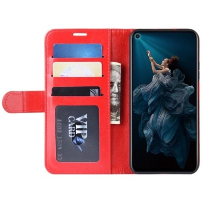 Huawei Honor 20 (Nova 5T) atverčiamas raudonas odinis dėklas, knygutė - piniginė / Priedai.lt