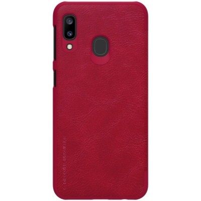 Prabangus „Nillkin“ Qin serijos raudonas odinis atverčiamas Samsung Galaxy A20e (A202F) dėklas / Priedai.lt