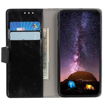 Nokia 2.2 atverčiamas juodas odinis dėklas, knygutė - piniginė / Priedai.lt