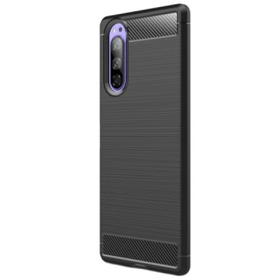 Sony Xperia 5 „Mofi“ Carbon kieto silikono TPU juodas dėklas - nugarėlė | Priedai.lt