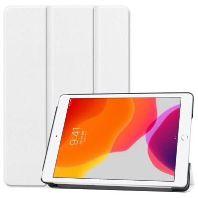 Apple iPad 10,2 (2019) atverčiamas baltas odinis dėklas - knygutė (sulankstomas) / Priedai.lt