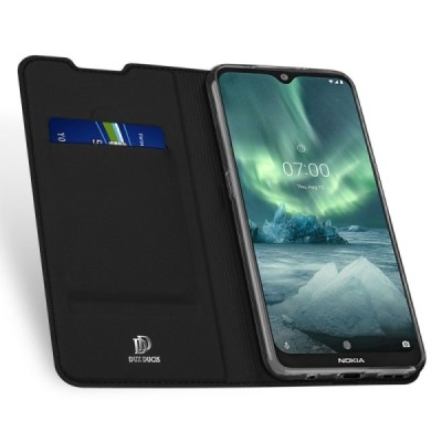 „Dux Ducis“ Skin serijos Nokia 7.2 (Nokia 6.2) juodas odinis atverčiamas dėklas / Priedai.lt