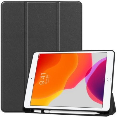 Apple iPad 10.2 (2019) atverčiamas juodas odinis dėklas - knygutė su vieta liestukui | Priedai.lt