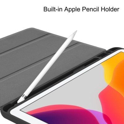 Apple iPad 10.2 (2019) atverčiamas juodas odinis dėklas - knygutė su vieta liestukui | Priedai.lt