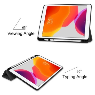 Apple iPad 10.2 (2019) atverčiamas juodas odinis dėklas - knygutė su vieta liestukui | Priedai.lt