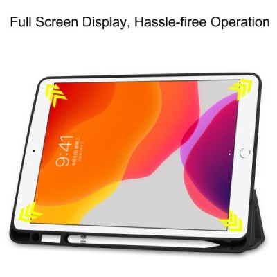 Apple iPad 10.2 (2019) atverčiamas juodas odinis dėklas - knygutė su vieta liestukui | Priedai.lt