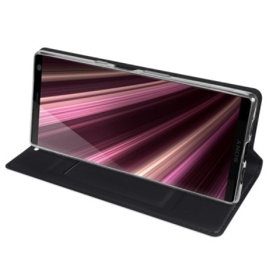 Sony Xperia 10 (XA3) „Dux Ducis“ Skin serijos juodas odinis atverčiamas dėklas - knygutė | Priedai.lt
