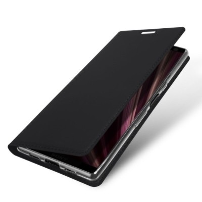 Sony Xperia 10 (XA3) „Dux Ducis“ Skin serijos juodas odinis atverčiamas dėklas - knygutė | Priedai.lt