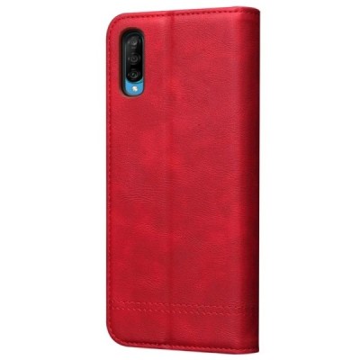 „Deluxe“ atverčiamas raudonas odinis Samsung Galaxy A70 (A705F) dėklas - knygutė / Priedai.lt