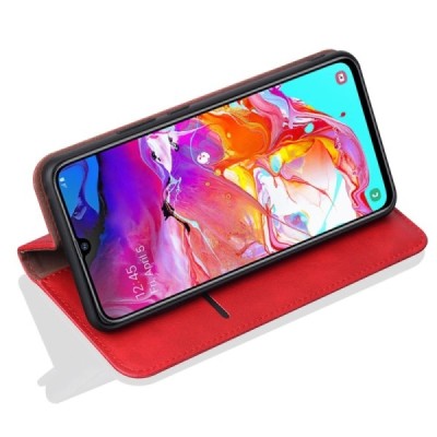 „Deluxe“ atverčiamas raudonas odinis Samsung Galaxy A70 (A705F) dėklas - knygutė / Priedai.lt