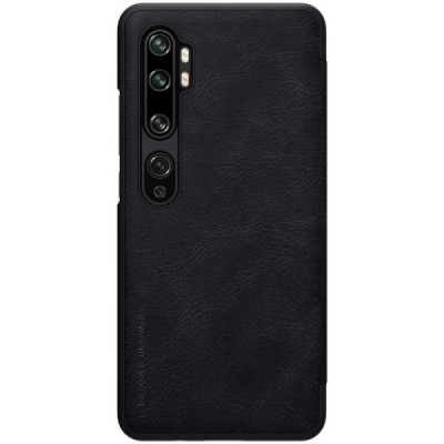 Xiaomi Mi Note 10 (10 Pro) prabangus Nillkin Qin serijos juodas odinis atverčiamas dėklas - knygutė | Priedai.lt