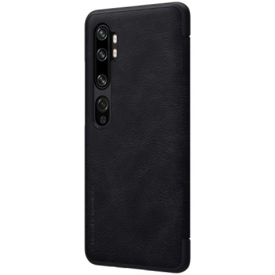 Xiaomi Mi Note 10 (10 Pro) prabangus Nillkin Qin serijos juodas odinis atverčiamas dėklas - knygutė | Priedai.lt
