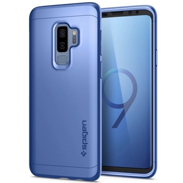 „Spigen“ Thin Fit 360 plastikinis dėklas - mėlynas + apsauginis ekrano stiklas (Galaxy S9+)