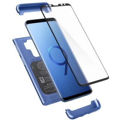 Spigen Thin Fit 360 plastikinis Samsung Galaxy S9+ (G965) mėlynas dėklas - nugarėlė + apsauginis ekrano stiklas | Priedai.lt