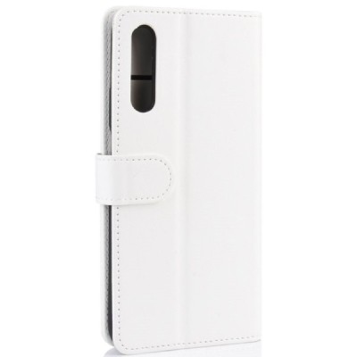 Huawei P Smart Pro 2019 atverčiamas baltas odinis dėklas, knygutė - piniginė | Priedai.lt