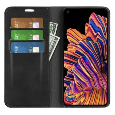 Samsung Galaxy XCover Pro (G715) juodas odinis atverčiamas dėklas - knygutė su magnetu | Priedai.lt