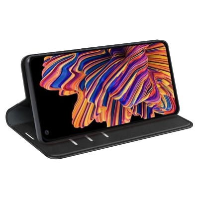 Samsung Galaxy XCover Pro (G715) juodas odinis atverčiamas dėklas - knygutė su magnetu | Priedai.lt