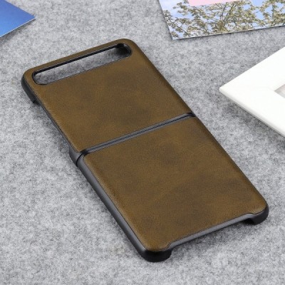 Samsung Galaxy Z Flip (F700) Slim Leather tamsiai rudas odinis dėklas - nugarėlė | Priedai.lt