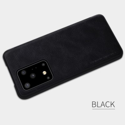 Samsung Galaxy S20 Ultra (G988) prabangus Nillkin Qin serijos juodas odinis atverčiamas dėklas - knygutė | Priedai.lt