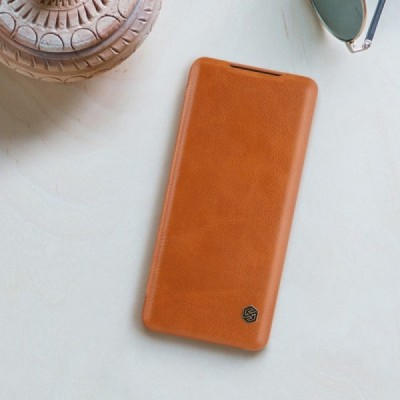 Samsung Galaxy S20 Ultra (G988) prabangus Nillkin Qin serijos rudas odinis atverčiamas dėklas - knygutė | Priedai.lt