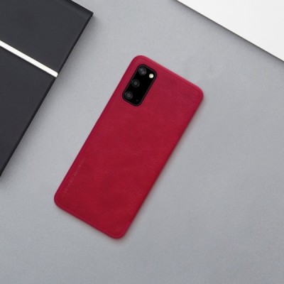 Samsung Galaxy S20 (G980) prabangus Nillkin Qin serijos raudonas odinis atverčiamas dėklas - knygutė | Priedai.lt