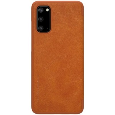 Samsung Galaxy S20 (G980) prabangus Nillkin Qin serijos rudas odinis atverčiamas dėklas - knygutė | Priedai.lt