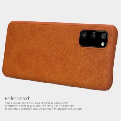 Samsung Galaxy S20 (G980) prabangus Nillkin Qin serijos rudas odinis atverčiamas dėklas - knygutė | Priedai.lt