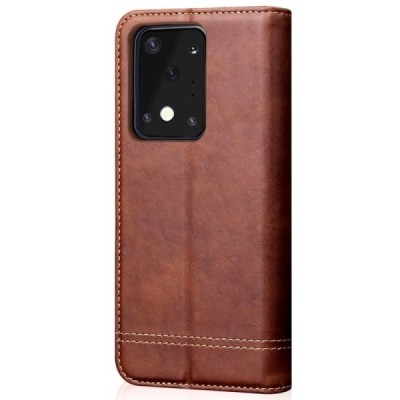 Deluxe atverčiamas tamsiai rudas odinis Samsung Galaxy S20 Ultra (G988) dėklas - knygutė | Priedai.lt
