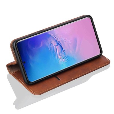 Deluxe atverčiamas tamsiai rudas odinis Samsung Galaxy S20 Ultra (G988) dėklas - knygutė | Priedai.lt