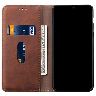 Deluxe atverčiamas tamsiai rudas odinis Samsung Galaxy S20 Ultra (G988) dėklas - knygutė | Priedai.lt