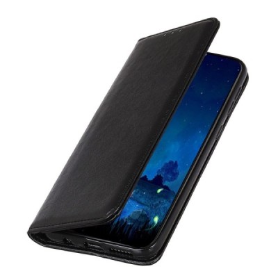 LG K40S „Split“ juodas odinis atverčiamas dėklas - knygutė | Priedai.lt