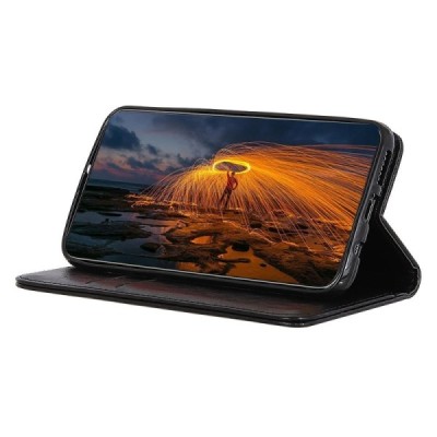 LG K40S „Split“ juodas odinis atverčiamas dėklas - knygutė | Priedai.lt