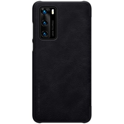 Huawei P40 prabangus Nillkin Qin serijos juodas odinis atverčiamas dėklas - knygutė | Priedai.lt