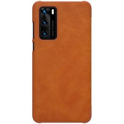 Huawei P40 prabangus Nillkin Qin serijos rudas odinis atverčiamas dėklas - knygutė | Priedai.lt