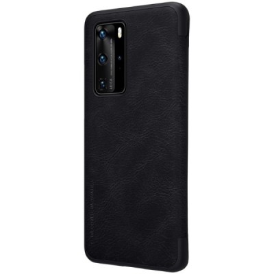 Huawei P40 Pro prabangus Nillkin Qin serijos juodas odinis atverčiamas dėklas - knygutė | Priedai.lt