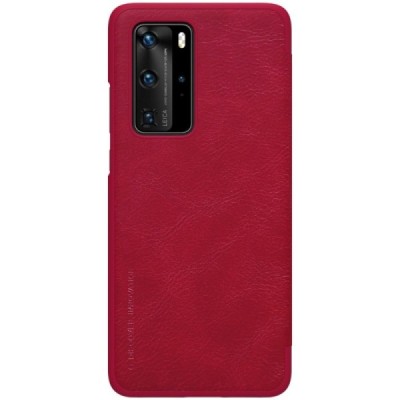 Huawei P40 Pro prabangus Nillkin Qin serijos raudonas odinis atverčiamas dėklas - knygutė | Priedai.lt