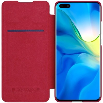 Huawei P40 Pro prabangus Nillkin Qin serijos raudonas odinis atverčiamas dėklas - knygutė | Priedai.lt