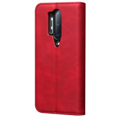 Deluxe atverčiamas raudonas odinis OnePlus 8 Pro dėklas - knygutė | Priedai.lt