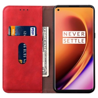 Deluxe atverčiamas raudonas odinis OnePlus 8 Pro dėklas - knygutė | Priedai.lt