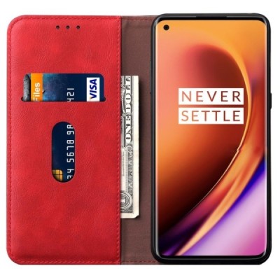 Deluxe atverčiamas raudonas odinis OnePlus 8 dėklas - knygutė | Priedai.lt