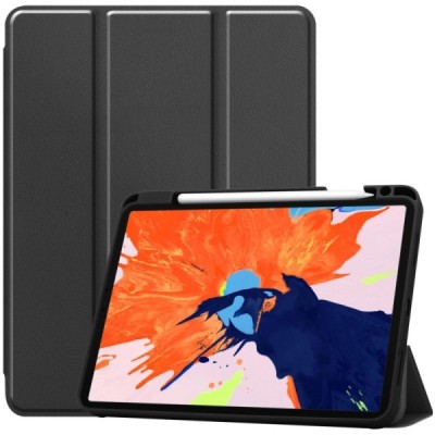 Apple iPad Pro 12.9 (2022 / 2021 / 2020 / 2018) atverčiamas Stylus juodas odinis dėklas - knygutė su vieta liestukui | Priedai.l