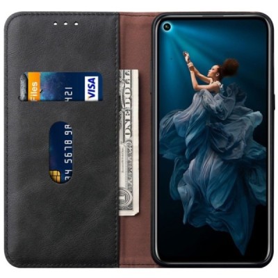 Deluxe atverčiamas juodas odinis Huawei Honor 20 (Nova 5T) dėklas - knygutė | Priedai.lt