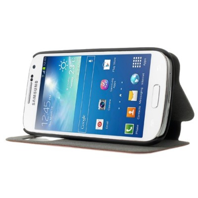 Samsung Galaxy S4 mini i9195 S View atverčiamas rudas odinis dėklas / Priedai.lt