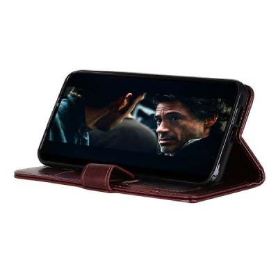 LG K40S (LM-X430) atverčiamas bordo odinis dėklas, knygutė - piniginė | Priedai.lt