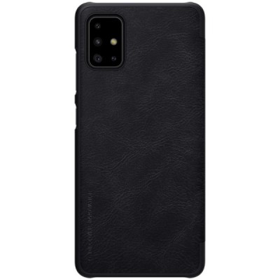 Prabangus „Nillkin“ Qin serijos juodas odinis atverčiamas Samsung Galaxy A71 (A715) dėklas | Priedai.lt