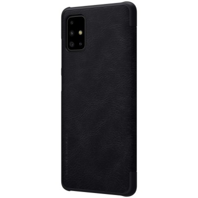 Prabangus „Nillkin“ Qin serijos juodas odinis atverčiamas Samsung Galaxy A71 (A715) dėklas | Priedai.lt