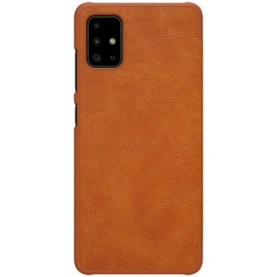 Prabangus „Nillkin“ Qin serijos rudas odinis atverčiamas Samsung Galaxy A71 (A715) dėklas | Priedai.lt